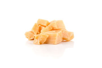 Parmesan cheese on white background