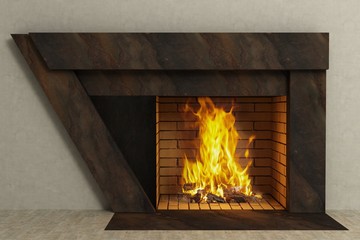 Obraz premium Triangle fireplace in home interior