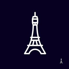 Eiffel tower icon logo on dark background - Isolated Vector illustration. Simplified design.