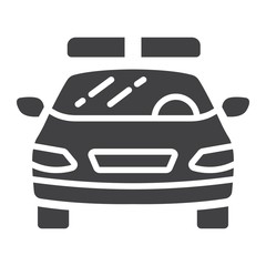Obraz premium Police car glyph icon, transport and automobile, cop sign vector graphics, a solid pattern on a white background, eps 10.