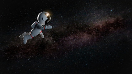 Obraz na płótnie Canvas cartoon astronaut character in white space suit floating in zero gravity space