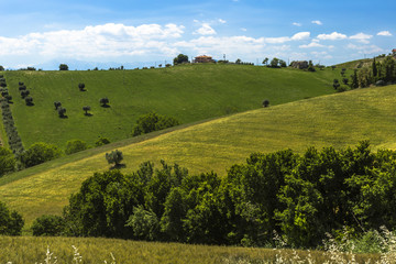 Fototapeta premium Beautiful panoramic view of the Apennines mountains with fields and hills, Italy