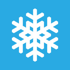 Snowflake icon. Christmas and winter theme. Simple flat white illustration on blue background.