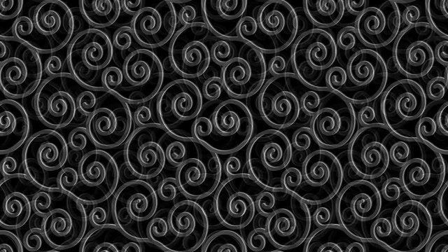 Animation background. Seamless pattern with black grey swirl ornament on white. Every sheet of this clip is a seamless patter