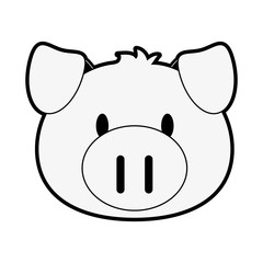 pig animal face cartoon icon image vector illustration design  black and white