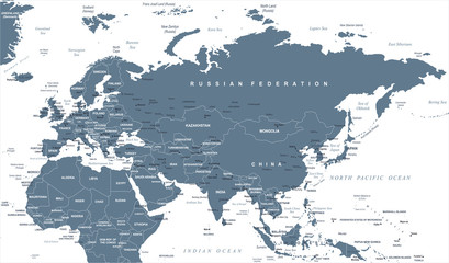 Fototapeta premium Eurasia Europa Russia China India Indonesia Thailand Africa Map - Vector Illustration