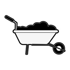 wheelbarrow with construction material tool icon image vector illustration design  black and white