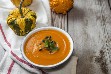 Pumpkin cream on bowl