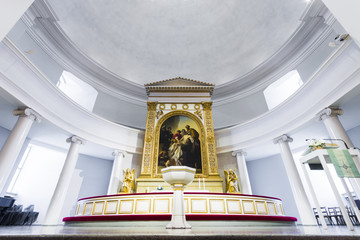 Inside the Helsingin tuomiokirkko (Helsinki Cathedral), the Finnish Evangelical Lutheran cathedral...