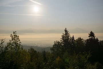 View from mountains with cloudy inversion below. Slovakia