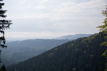 View from mountains with cloudy inversion below. Slovakia