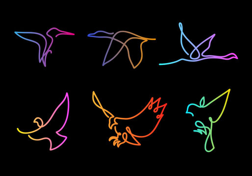One line birds flies design silhouette.Hand drawn minimalism style vector illustration