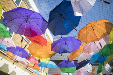 Fototapeta na wymiar Doncaster Pride 19 Aug 2017 LGBT Festival umbrellas