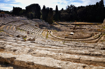 Fototapeta na wymiar Ancient Greek theater in Syracuse Neapolis, Sicily, Italy
