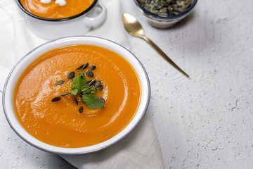 Pumpkin cream on bowl