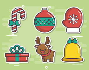 merry christmas related icons over green background colorful design vector illustration