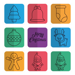 merry christmas related icons over colorful squares and white background vector illustration