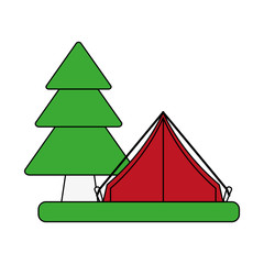 camping tent surrounded by trees icon image vector illustration design