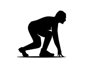athlete start to run silhouette, person getting ready to run, silhouette design, isolated on white background.