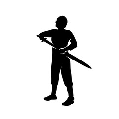 fighter with a sword silhouette, silhouette design, isolated on white background.