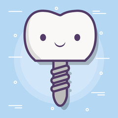 cartoon tooth icon over blue background colorful design vector illustration