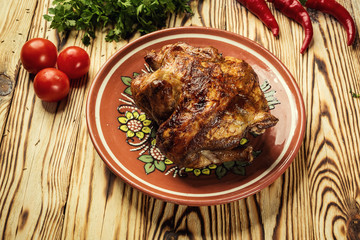 whole roasted chicken,barbecued whole chicken with crispy golden crust skin,Roasted whole chicken / turkey for celebration and holiday. Christmas, thanksgiving, new year's eve dinner,Chicken Tabaka