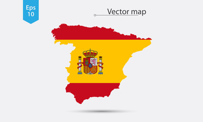 Obraz premium Simple Map Silhouette Of Spain With Flag. Vector Illustration