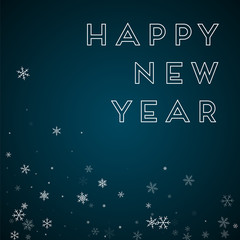 Fototapeta na wymiar Happy New Year greeting card. Sparse snowfall background. Sparse snowfall on blue background. Graceful vector illustration.