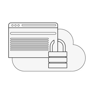 cloud storage with safety lock icon image vector illustration design