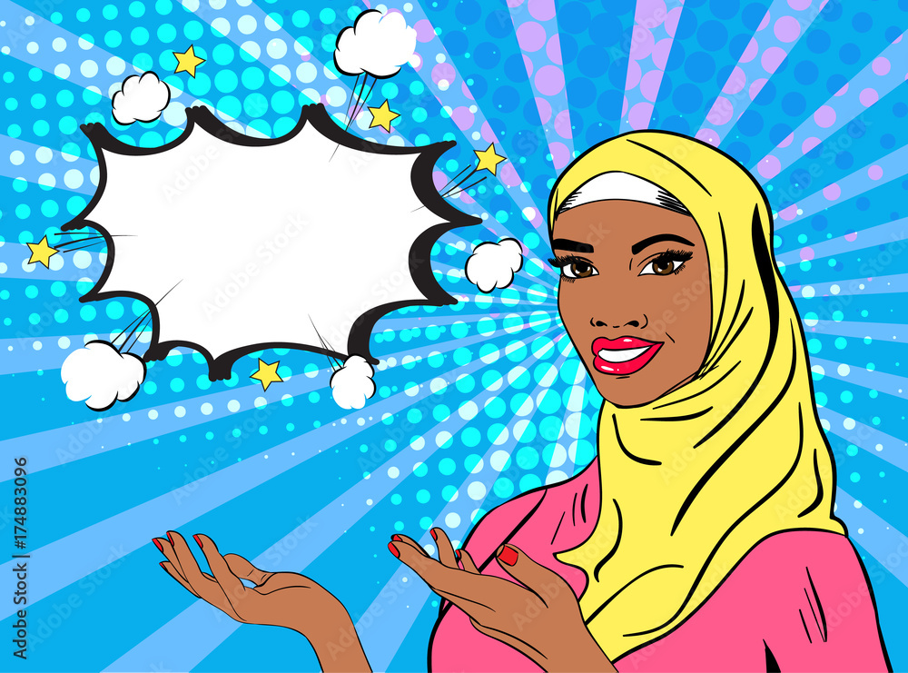 Wall mural pop art woman in hijab