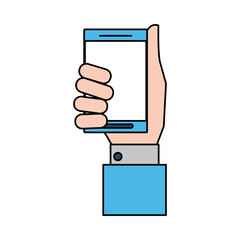 hand with smartphone with blank screen icon image vector illustration design 