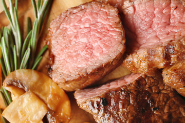 Slices of tasty juicy meat, closeup
