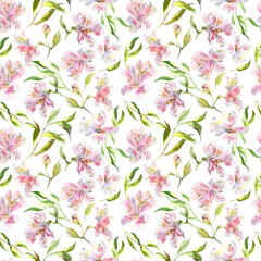 Romantic watercolor alstroemeria flowers pattern