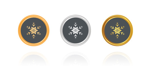 Schnee Flocke - Bronze, Silber, Gold Buttons