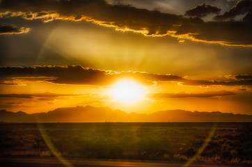 Dramatic view of silhouette landscape against sky at sunset, American Southwest