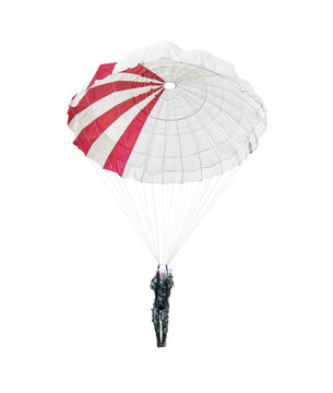 Model paratrooper of a military paratrooper isolated on white.