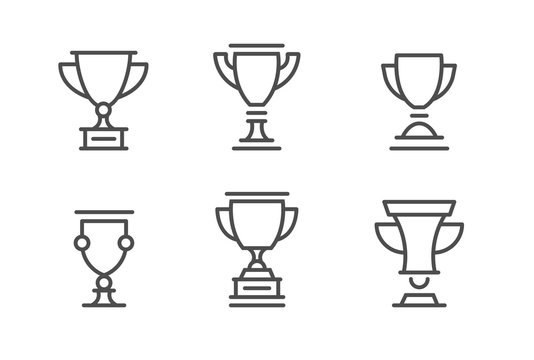 Set icon line trophy cups and awards