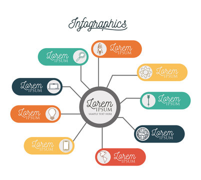 Infographic With Central Circle Connected To Colorful Horizontal Labels Bar Around Him