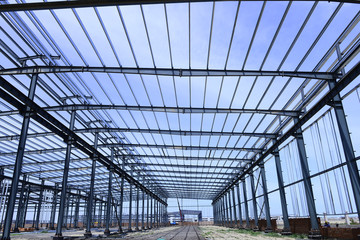 The steel frame structure is under construction