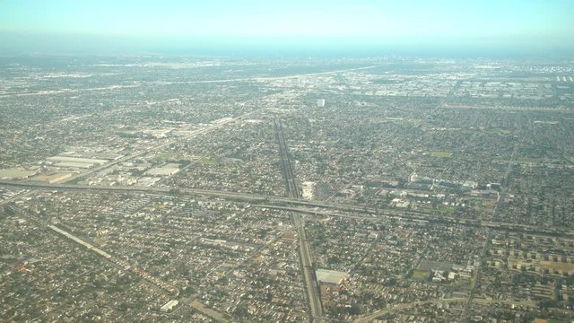 Aerial view of Compton, view from window seat in an airplane, California, U.S.A.