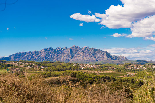 View of the mountain of Montserrat, Catalunya, Spain. Copy space for text.