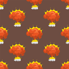 Cartoon explosion boom effect seamless pattern animation game sprite sheet explode burst blast fire comic flame vector illustration.