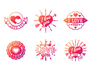 Vector I love You text overlays hand drawn lettering badge inspirational lover quote illustration.