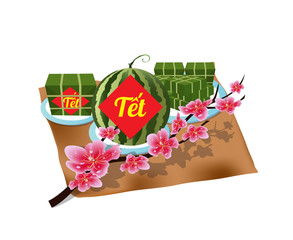 Cooked square glutinous rice cake, Vietnamese new year. (Translation "Tết" : Lunar new year)