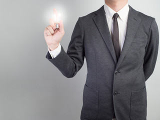 Businessman confirm project .Idea business on white background.he  hold light bulb  for some idea invest money for business.