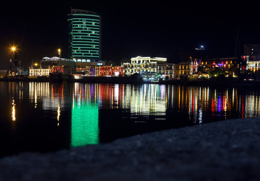 port cranes in the night in Batumi, Georgia