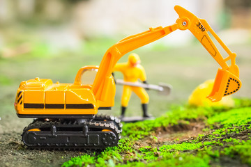 Diecast Construction Toys, Excavator Toys and Construction Worker with Shovel