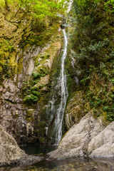 Fototapeta na wymiar Summer time Niagara falls in Goldstream Provincial Park Vancouver Island British Columbia Canada.