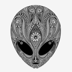 Alien. Vector head of an alien creature from a variety of patterns