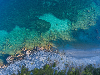 Aerial view of rock formations at beautiful the shores of the Mediterranean